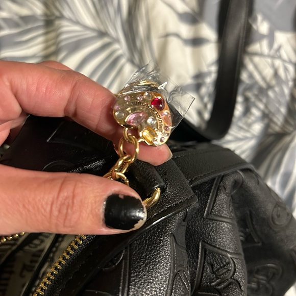 Black Embossed Handbag with Heart Detail